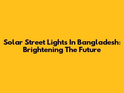 Solar Street Lights In Bangladesh: Brightening The Future